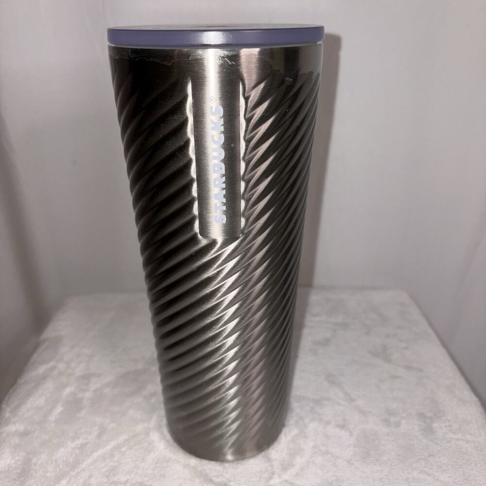Starbucks 2022 Silver Ribbon Swirl Stainless Steel Tumbler Cold Venti 24oz
